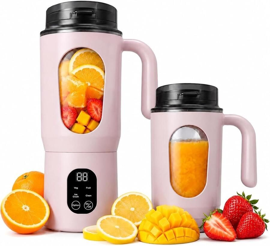 Draagbare blender 550 ml kleine blender met handvat smoothie maker USB oplaadbare draagbare blender voor kantoor camping sportschool en reizen roze
