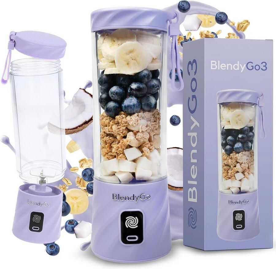 Draagbare Blender 550 ml USB-C Opladen 6-Mes Systeem IPX7 Waterdicht voor Smoothies en Shakes Lavendel