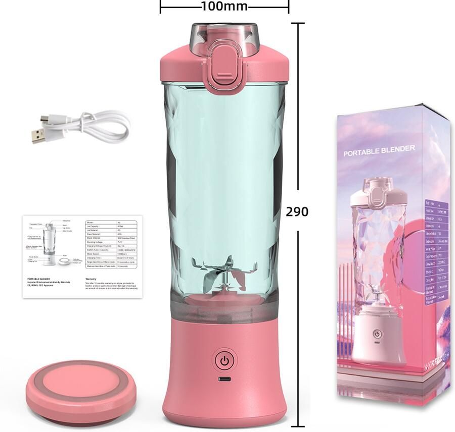 Draagbare Blender 600ml Capaciteit 150 Watt USB Oplaadbaar Smoothie Mixer DNK-A9 · 7.4