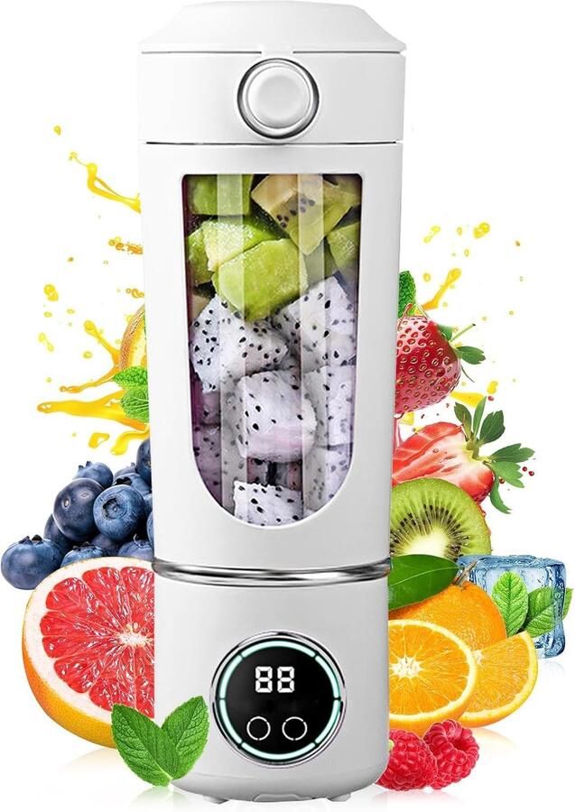 Draagbare Blender 700ml 12 Bladen Oplaadbaar via USB Ideaal voor Smoothies Shakes en Eiwitdranken met Zelfreinigingsfunctie en Extra Deksel
