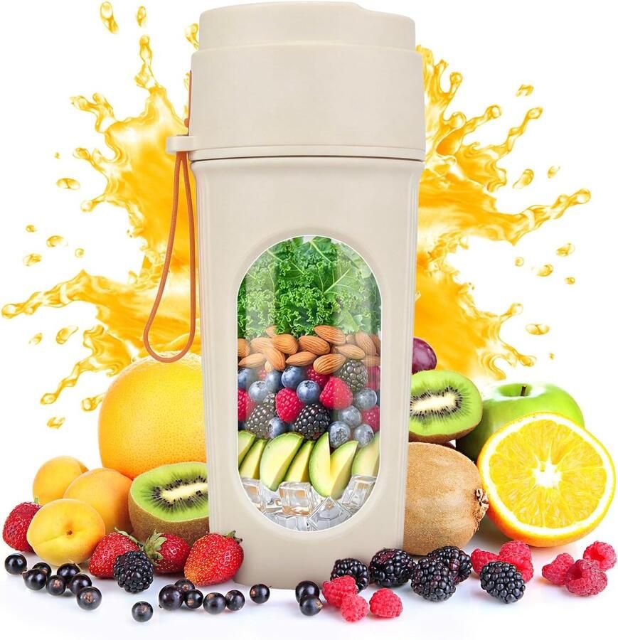 Draagbare Blender BPA Vrij 15 Oz voor Smoothies Shakes en Vers Sap 12 Mesjes Vaatwasserbestendig Oplaadbare Sportfles Compact en Eenvoudig Schoon te Maken Oranje kleur