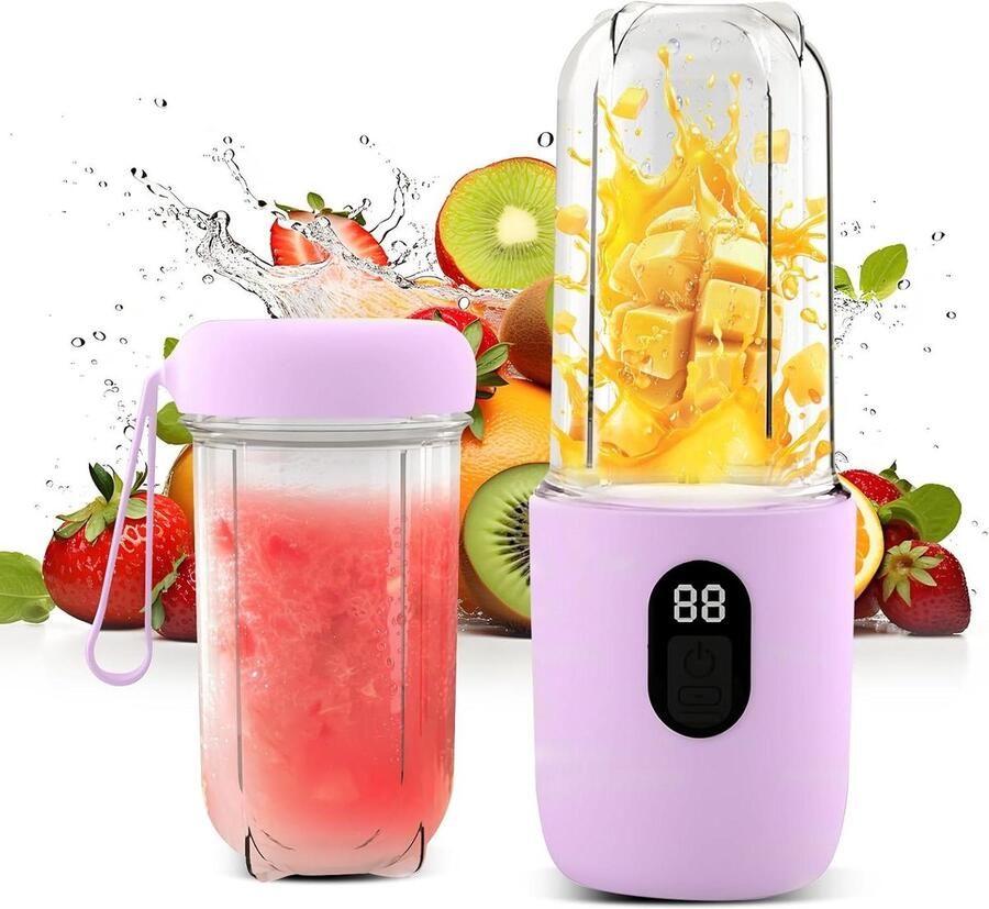 Draagbare Blender Citruspers Gezonde Drankjes Maken Digitaal Display 500 ml Paars