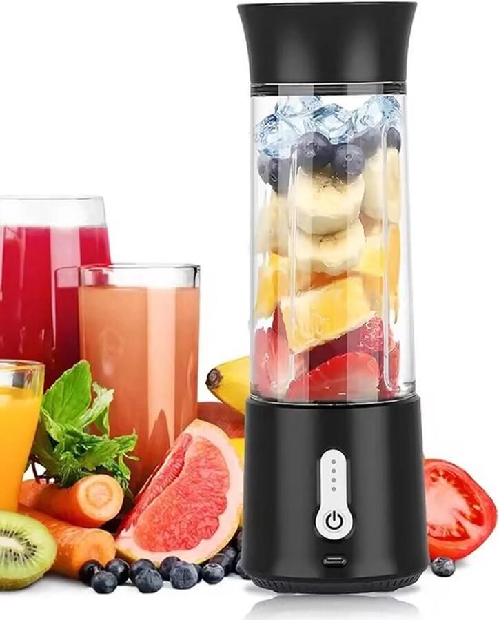 Draagbare blender Draagbare blender 500 ml – Krachtige 6 messen Met 4000 mah Mini blender voor shakes en proteïnedranken sapcentrifuges groenten en fruit Sapcentrifuge Zwart