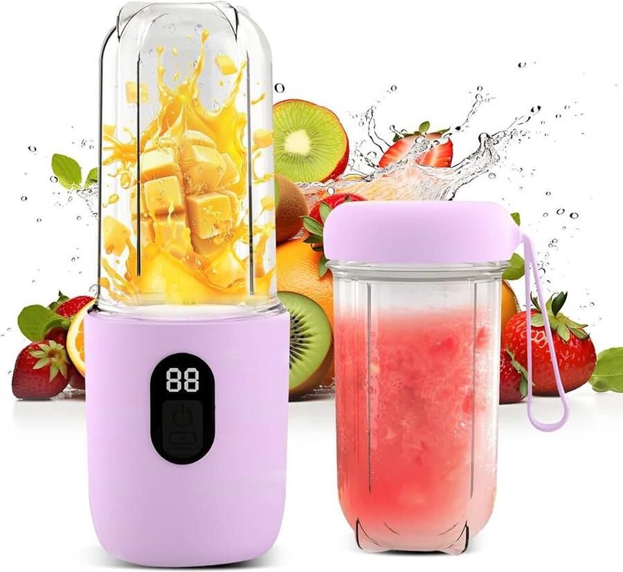 Draagbare blender elektrische citruspers draagbaar met digitaal display 1500 mAh batterij draadloos gebruik snijkop van roestvrij staal (Sus) met 16 messen paars