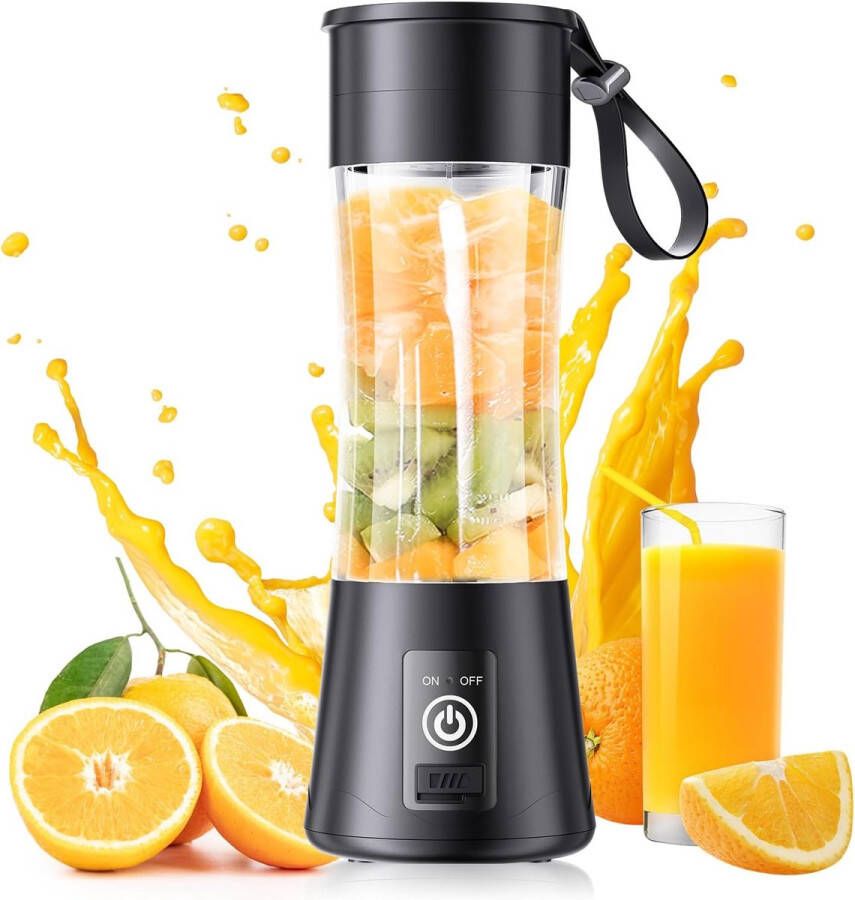 Draagbare blender Ideaal voor het maken van smoothies en milkshakes Gemotoriseerde blenderbeker Draagbare blender Mini-sapcentrifuge Blender met kan Ideaal voor picknicks sport thuis op kantoor Zwart