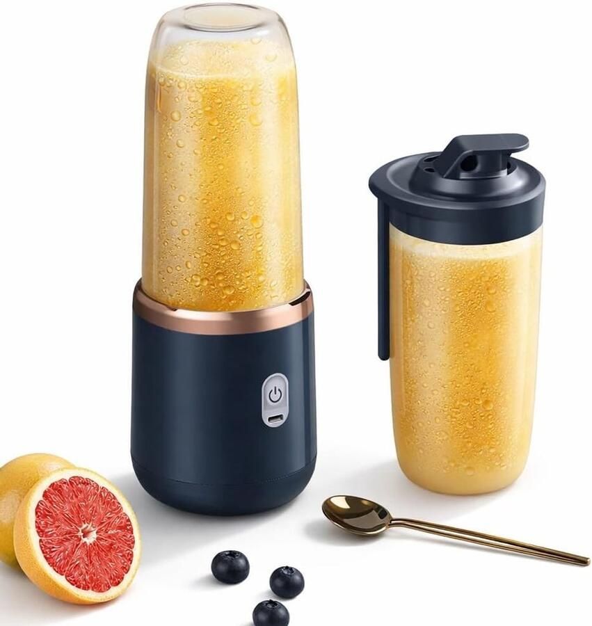 Draagbare Blender met 400 ml Inhoud 6 Messen en 1500 mAh Accu voor Smoothies Fruitsappen en Koffie USB Oplaadbaar en Ideaal voor Reizen