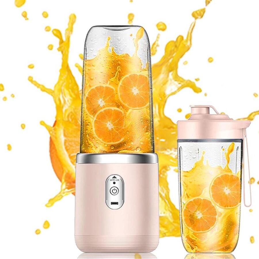 Draagbare blender met twee mengbekers 400 ml draagbare elektrische blender draadloos ontwerp mini blender roze