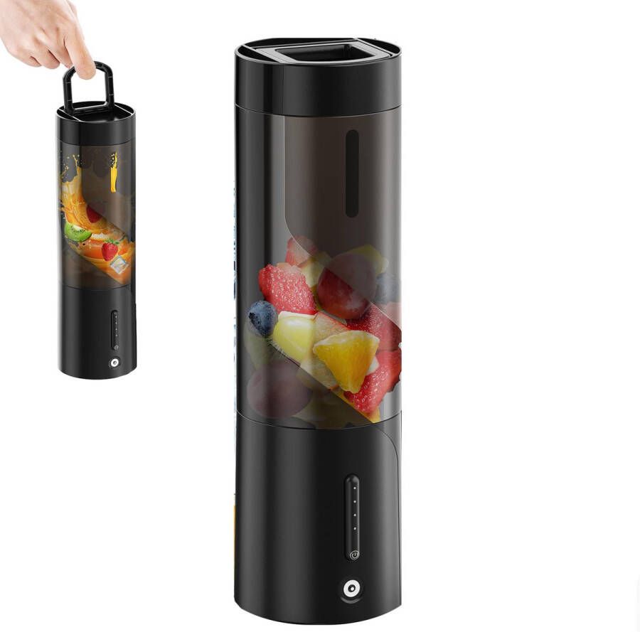 Draagbare Blender Mini Blender to go Mini Juicer Smoothie Maker 450ml Voor milkshakes en smoothies mini blender met 6 messen mini blender magnetische oplader Zwart