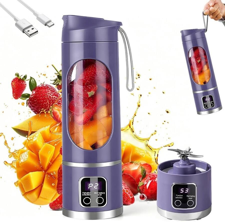 Draagbare Blender Mini Mixer Gezonde Drankjes Maken 12 Roestvrij Staal Bladen 450 ml Paars