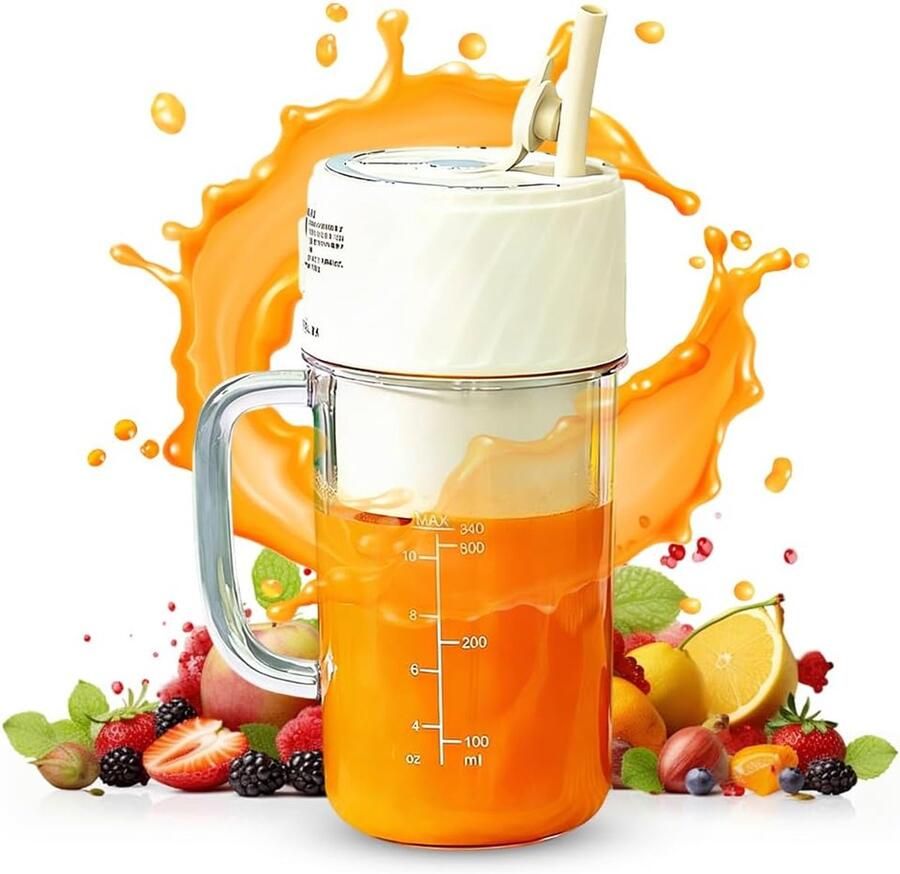 Draagbare Blender Mini Mixer Gezonde Drankjes Maken 6 Roestvrijstalen Bladen 400 ml Beige