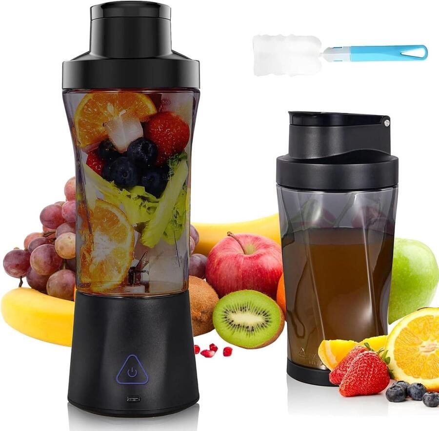 Draagbare Blender Mini Mixer Gezonde Drankjes Maken 6 Roestvrijstalen Messen 700 ml Zwart