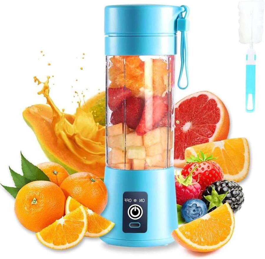 Draagbare Blender Mini Mixer Gezonde Drankjes Maken Zes RVS Messen 380 ml Capaciteit Blauw