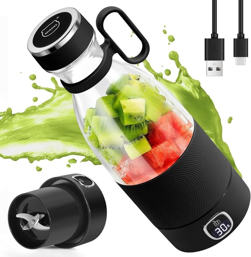 Draagbare Blender Mini Mixer Sap en Smoothies 6 Scherpe Messen 350 ml Capaciteit Zwart