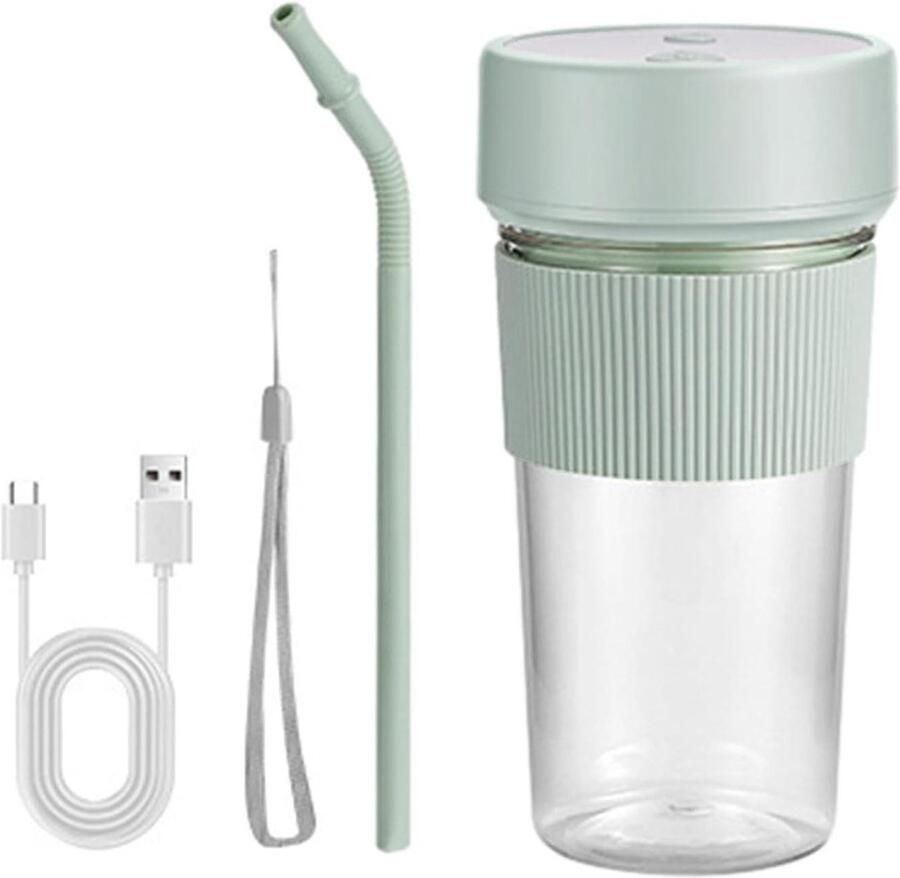 Draagbare Blender Mini Sapcentrifuge Onderweg Mixen 6 Roestvrijstalen Messen 350 ml Lichtgroen
