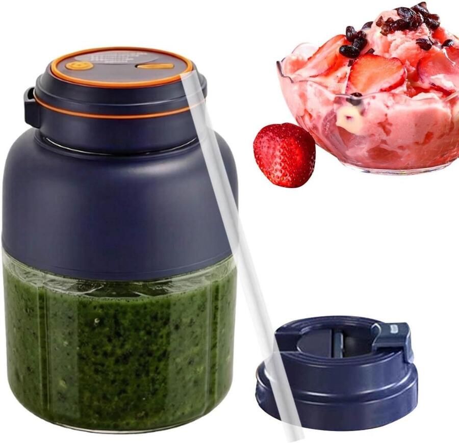 Draagbare Blender Mixbeker Sap Drankjes Maken Draadloos Verstelbaar 1300 ml Blauw