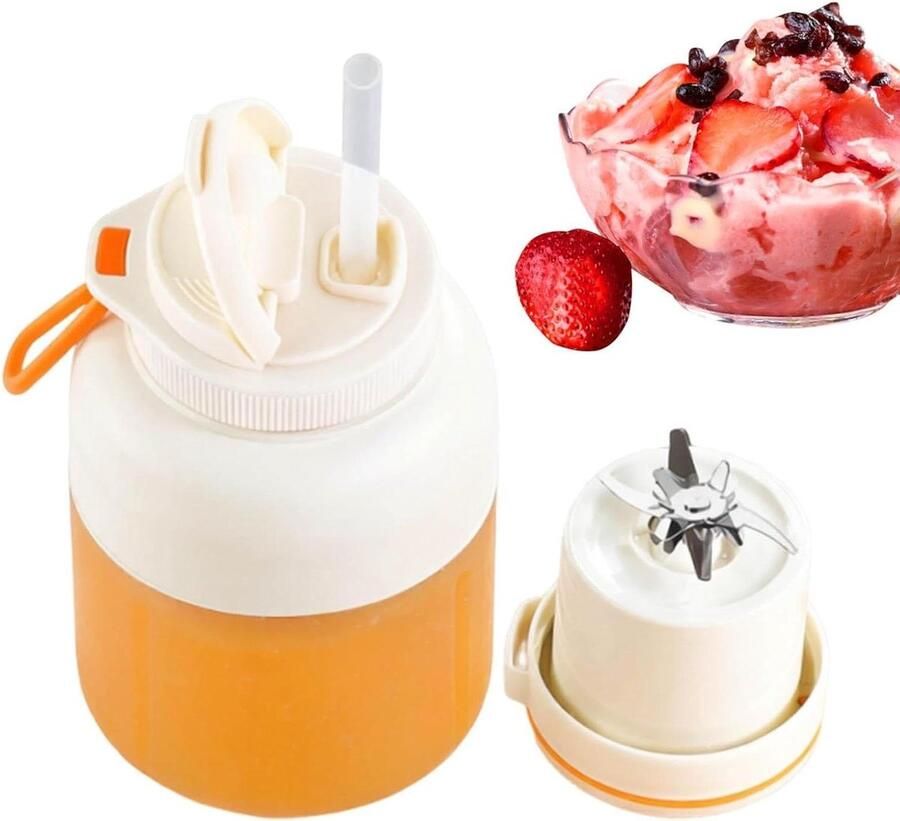 Draagbare Blender Mixbeker Sapfles Drankjes Maken Snoerloze Krachtige Motor 1300 ml Wit