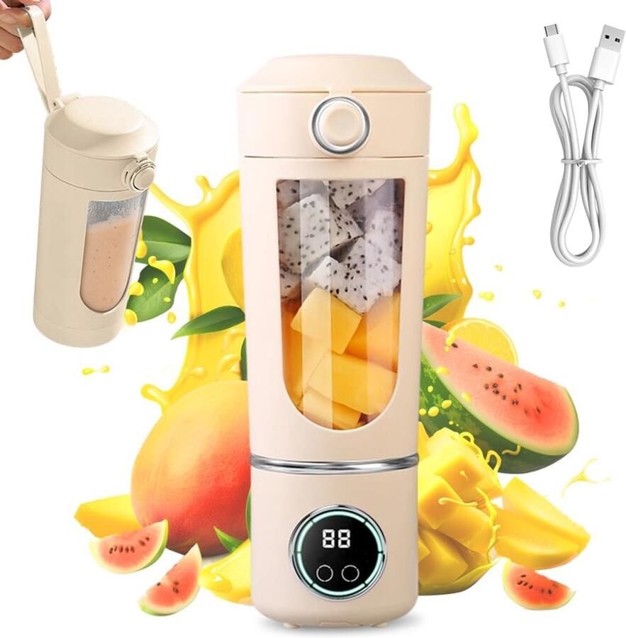 Draagbare blender Mixer to go Smoothies maken 12 messen 700 ml Beige