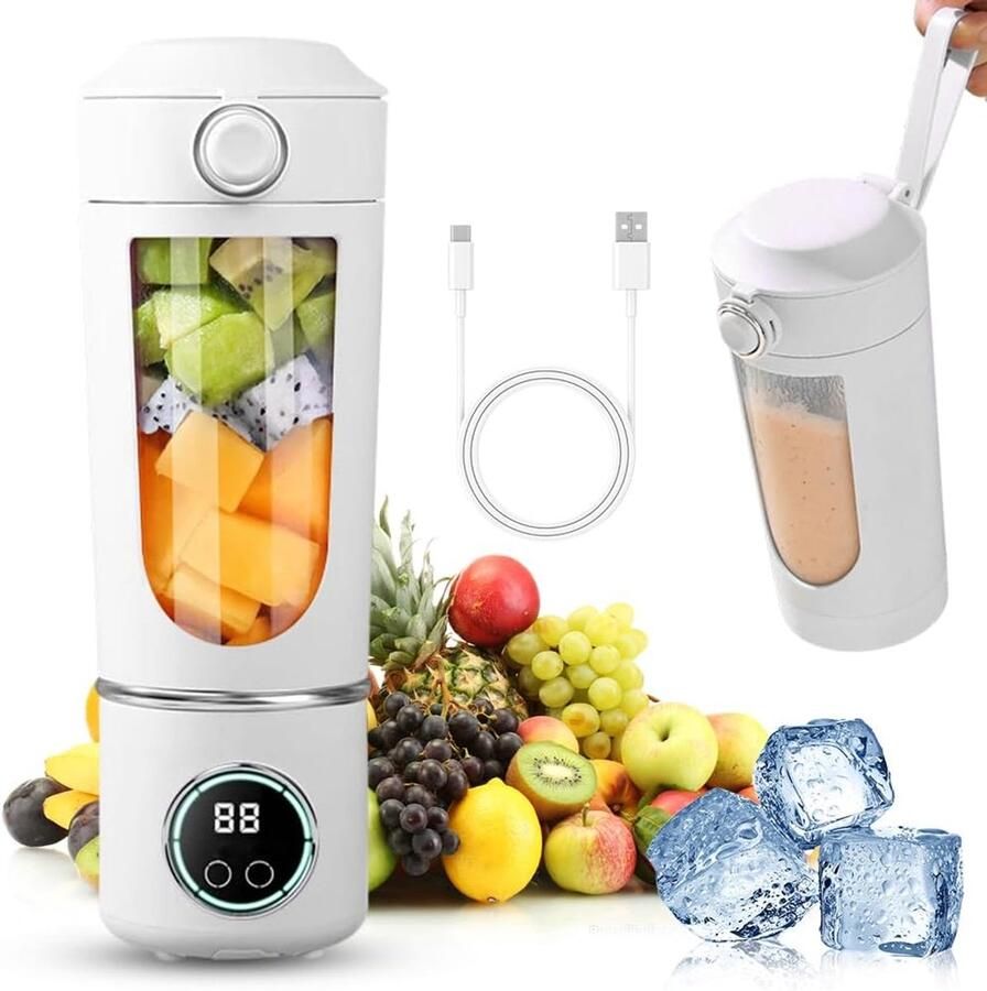 Thijox Draagbare Blender Smoothie Maker 700 ml Oplaadbare Mixer to Go met Lekvrij Deksel en Drinkopening Voor Milkshake Sap Smoothie Wit Bei