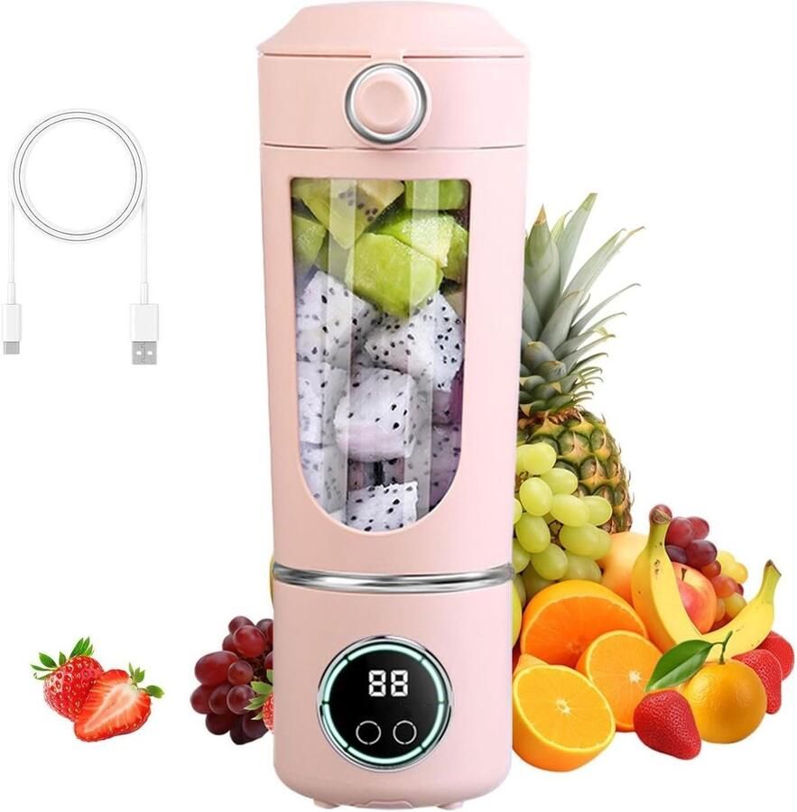 Draagbare Blender Mini Mixer Gezonde Drankjes Maken 12 Roestvrij Stalen Messen 700 ml Capaciteit Roze