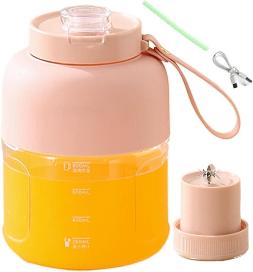 Draagbare Blender Oplaadbare Sapbeker Snel Smoothies Maken Grote Capaciteit 12x12x17.5 cm Roze
