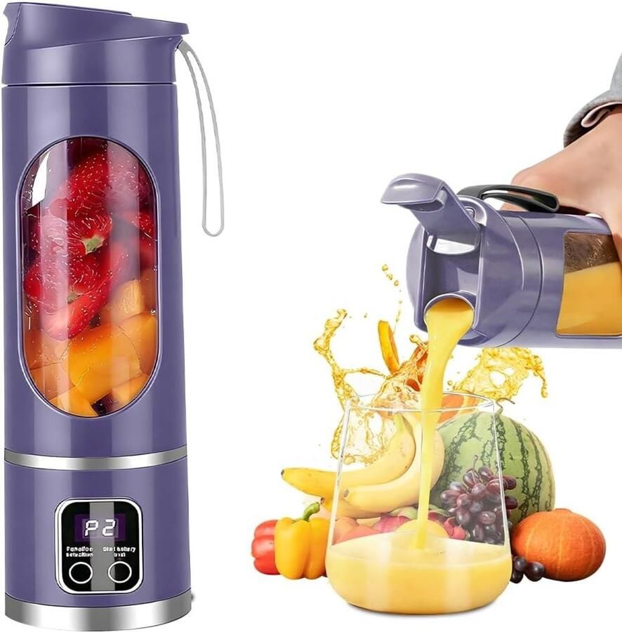 Draagbare Blender Paars 450 ml Draadloze Mini-Mixer met LED-Display Voor Shakes en Smoothies