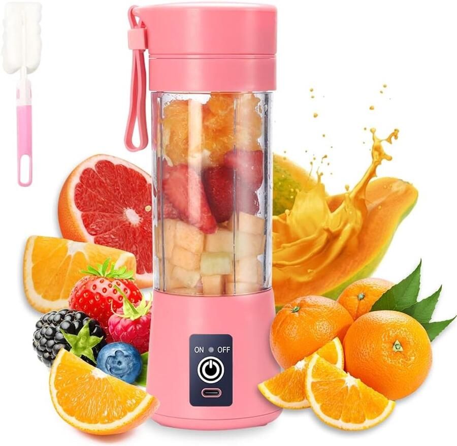 Draagbare Blender Persoonlijke Juicer Cup Smoothies Maken USB Oplaadbaar 380 ml Roze