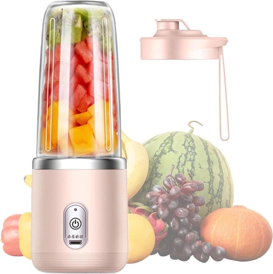 Draagbare Blender Persoonlijke Juicer Smoothie Sap Maken 6 Roestvrij Staal Bladen 14 Ounces Capaciteit Roze