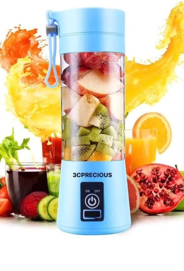 Draagbare Blender Persoonlijke Juicer Snelle Smoothies Oplaadbaar Via USB 380ml Capaciteit Blauw