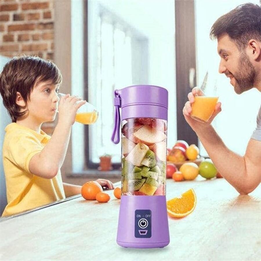 Draagbare blender persoonlijke mini-sapcentrifuge met zes messen USB-oplaadbare sapbeker voor thuis kantoor buiten (blauw)