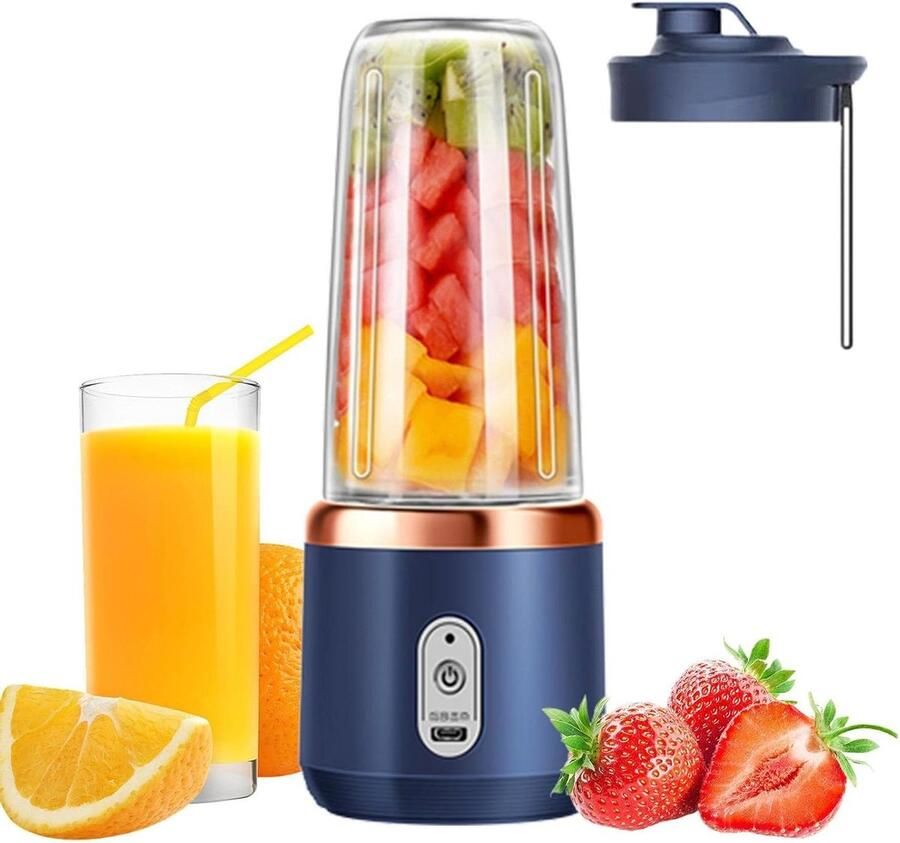 Draagbare Blender Persoonlijke Mixer Verse Dranken Maken 6 Roestvrijstalen Snijders 10.1 cm Blauw