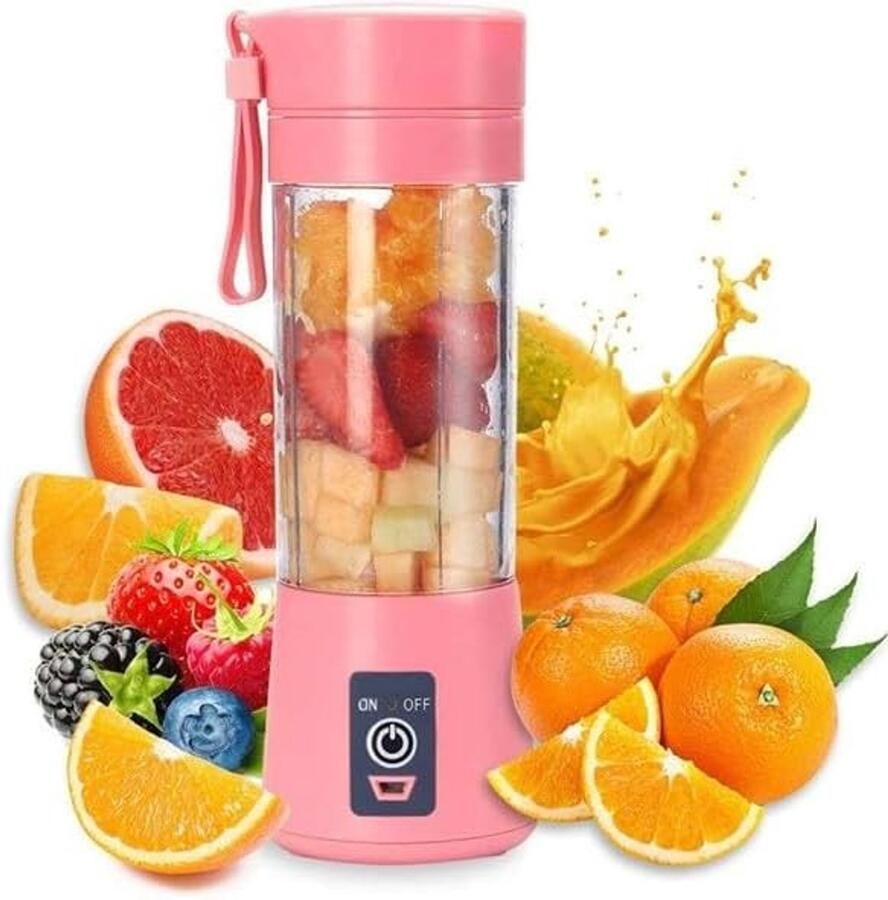 Draagbare Blender Roze USB Oplaadbaar 380ml Voor Smoothies en Soepen Onderweg
