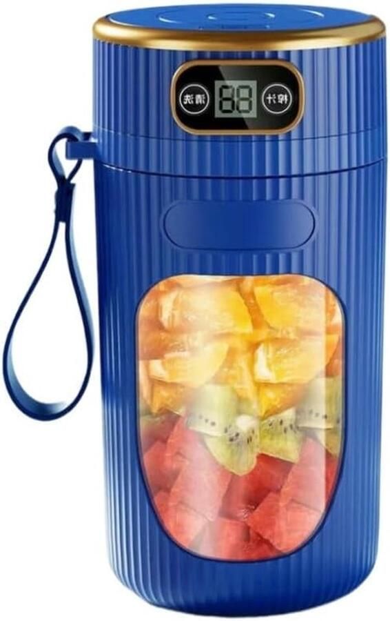 Draagbare Blender Sapcentrifuge Mixer Onderweg Smoothies Digitaal Display USB-C Oplaadbaar Zwart