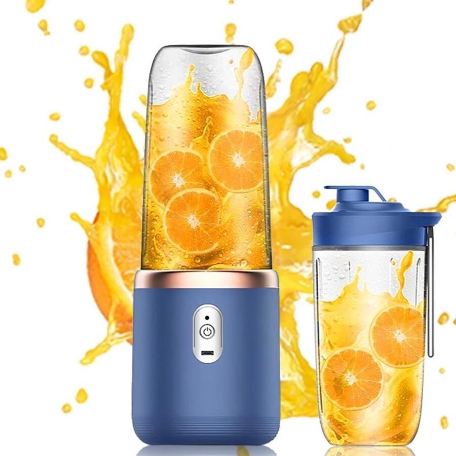 Draagbare blender smoothie blender to go voor shakes en vers fruit 500 ml USB oplaadbaar blauw 19 5 x 8 5 x 8 5 cm ABS voor thuis werk en onderweg