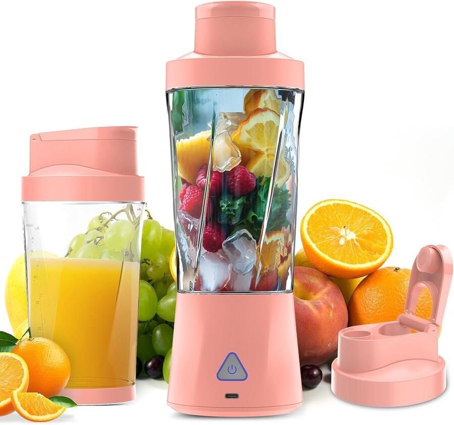 Draagbare blender smoothie blender to go voor shakes en vers fruit 6 messen USB oplaadbaar roze 27 x 10 cm ABS voor thuis werk en onderweg