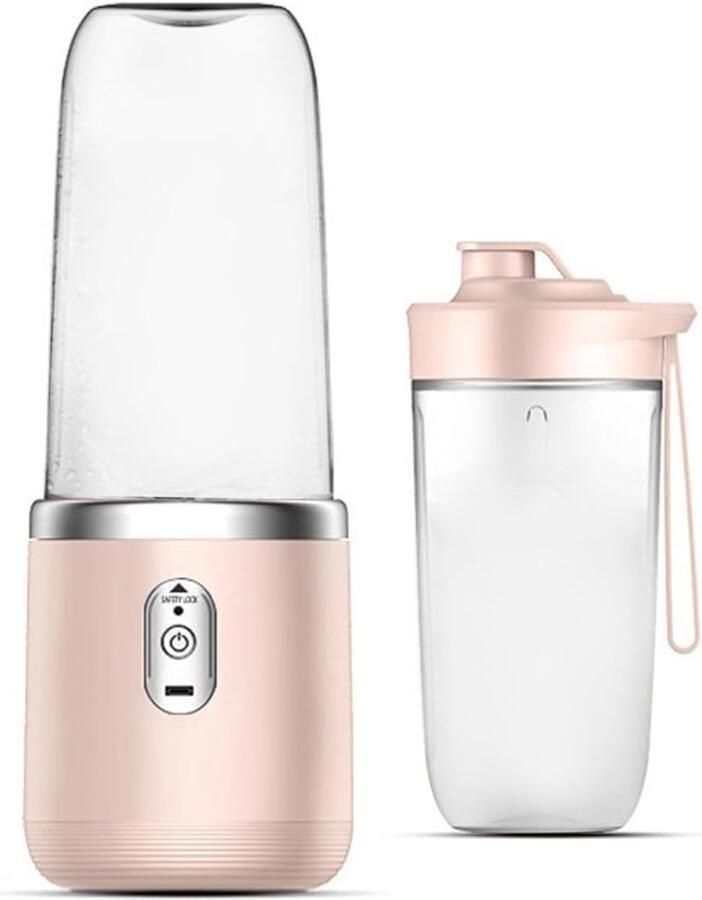 Draagbare blender smoothie blender to go voor shakes en vers fruit 6 messen USB oplaadbaar roze 19 5 x 8 5 x 8 5 cm ABS voor thuis werk en onderweg