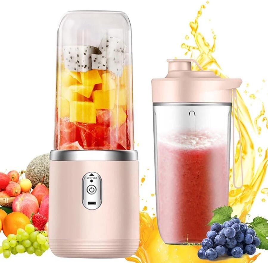 Draagbare blender smoothie maker 400ml blender met beker USB-oplaadbare mini-blender met 6 messen geschikt voor milkshakes vruchtensap en smoothies