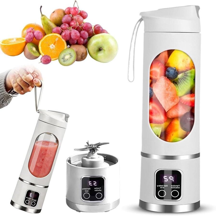 Draagbare Blender Smoothie Maker Drankjes Maken 12 Roestvrijstalen Messen 450 ml Wit