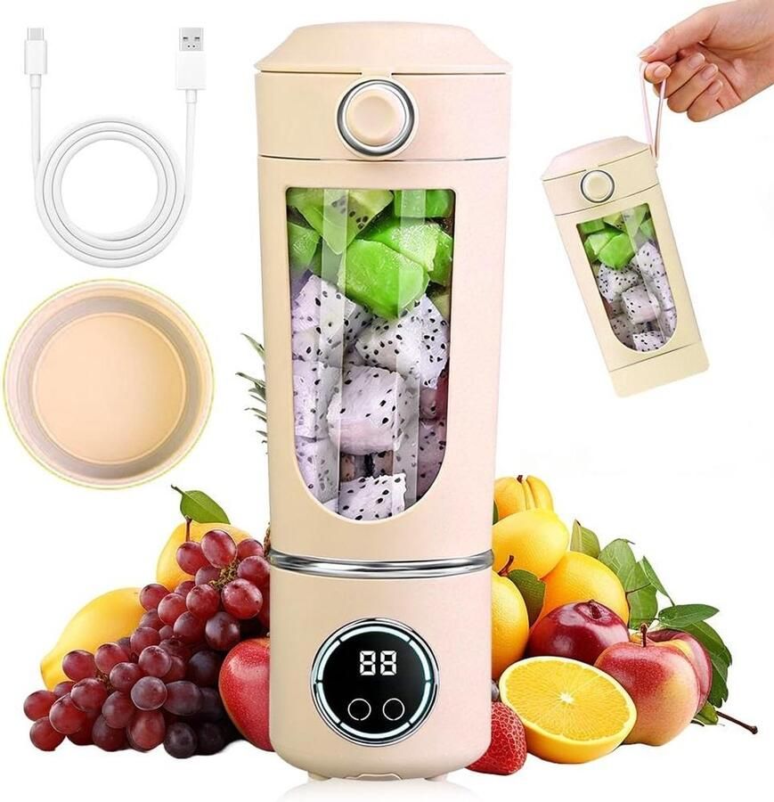 Portable Blender Smoothie Maker 700 ml Portable Blender with LED Display 12 Knives Small Mixer for Shakes and Smoothies Rechargeable Mini Stand Mixer for Sports Travel Beige