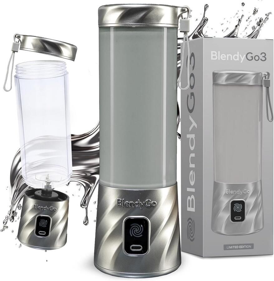 Draagbare Blender Smoothie Maker Gezonde Drankjes Maken Krachtig 6-Bladsysteem 550 ml Capaciteit Zilver Metallic