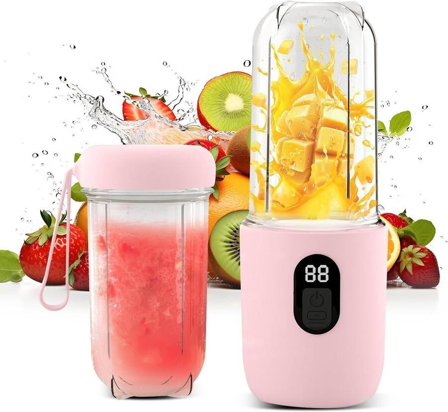 Mini Blender Portable Mixer Gezonde Drankjes Maken Krachtige 16-Blads Motor 500ML Fles Roze