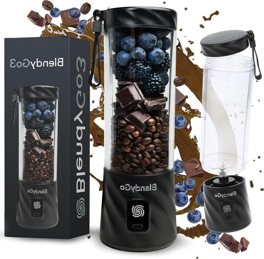 Draagbare Blender Smoothie Maker Gezonde Drankjes Maken Krachtige 6-Blads Mix 550 ml Zwart