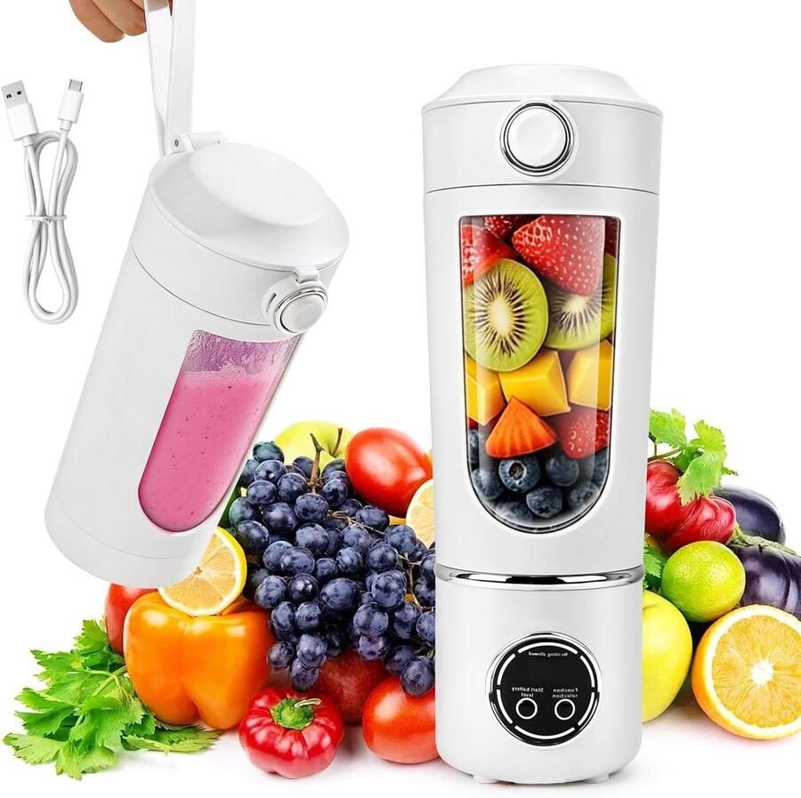 Draagbare Blender Smoothie Maker Gezondheid Onderweg 12 Roestvrijstalen Messen 700 ml Beige