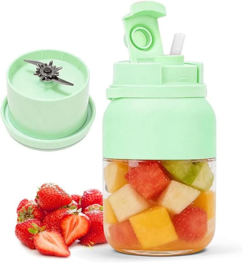 Draagbare Blender Smoothie Maker Juice Cup Onderweg Drankjes Maken 38 Roestvrijstalen Messen 1200 ml Lichtgroen