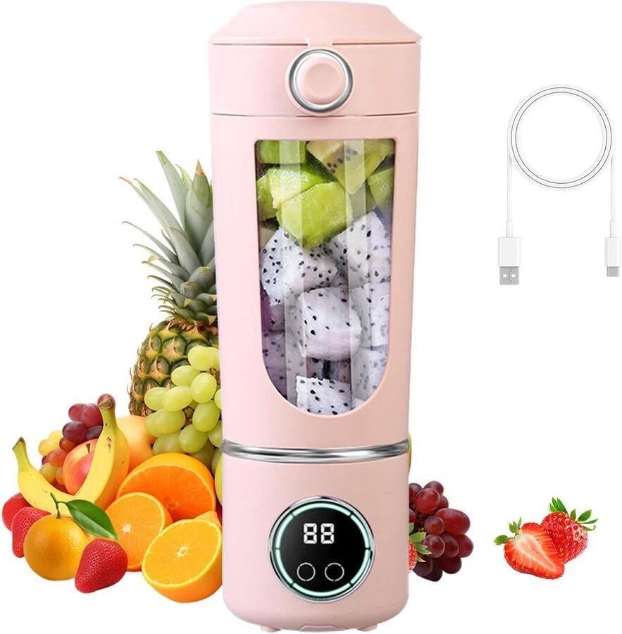 Draagbare Blender Smoothie Maker Mini Mixer Gezonde Drankjes Maken 12 Roestvrijstalen Messen 700 ml Roze