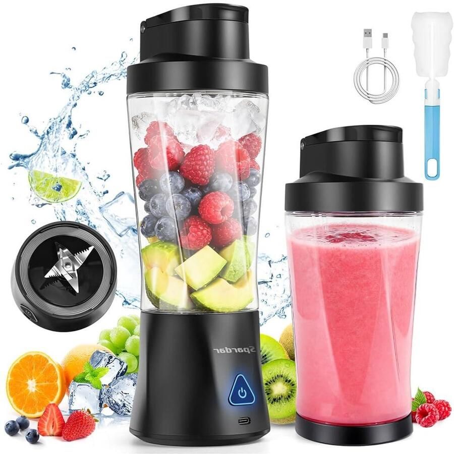 Draagbare Blender Smoothie Maker Mini Onderweg Smoothies Maken 6 Krachtige RVS Messen 700 ml Zwart