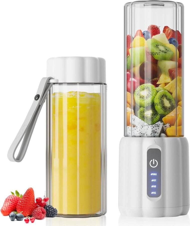 Draagbare Blender Smoothie Maker Onderweg Mixen Krachtige 22.000 RPM 500 ml Wit
