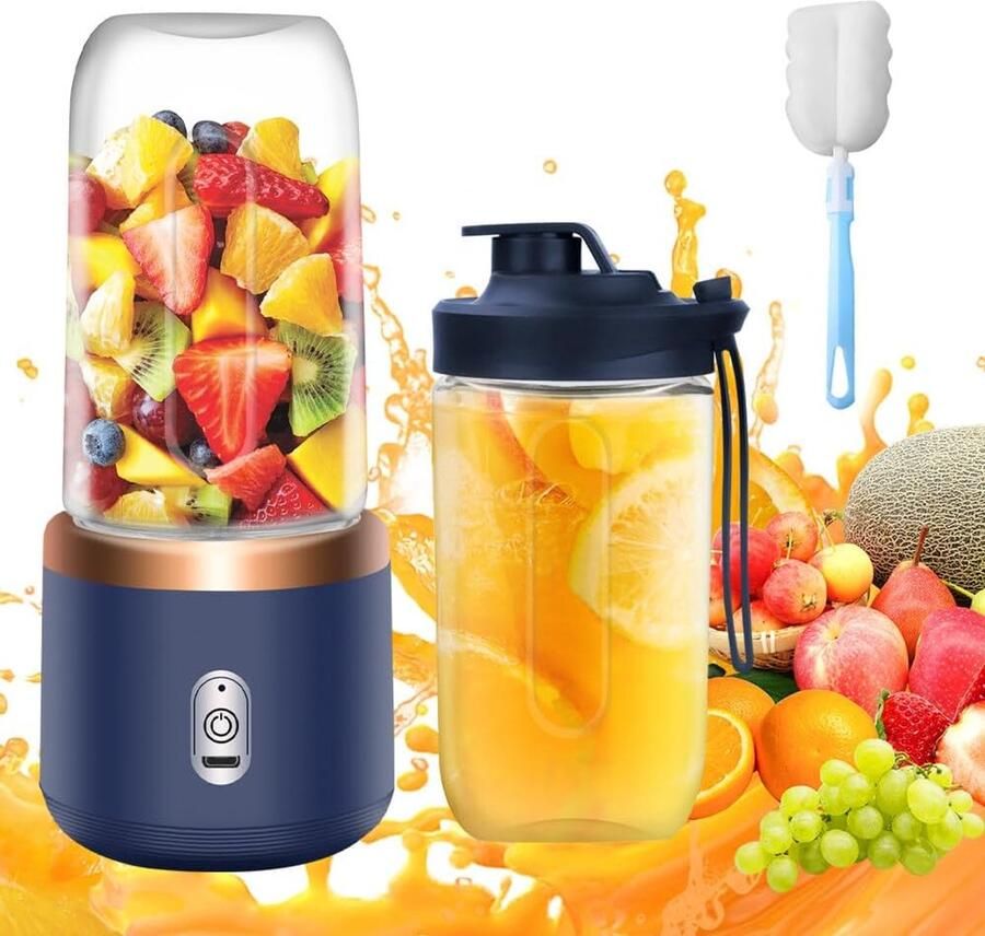 Draagbare Blender Smoothie Maker Sap Maken 6 Roestvrijstalen Messen 400 ml Blauw