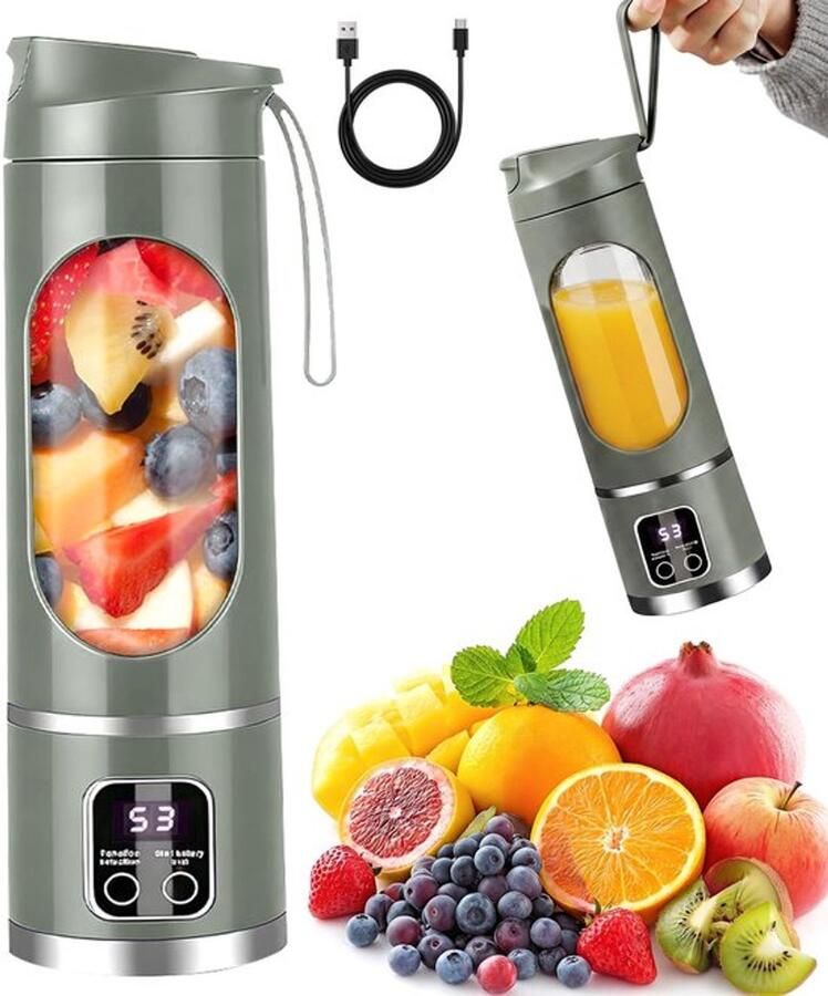 Draagbare blender smoothie maker to go 450 ml draagbare blender mini-blender met 12 messen en led-display oplaadbare shakes en smoothie-maker kleiner voor reizen keuken fitness (groen)