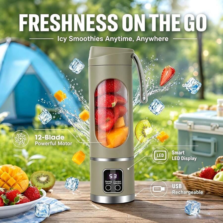 Draagbare blender smoothie maker to go 450 ml mini-blender draagbare blender voor smoothies ice crush lekvrij deksel en drinktuit oplaadbaar voor sport reizen outdoor (groen)