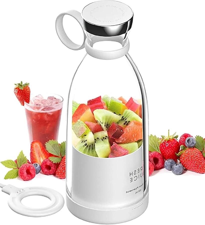 Draagbare Blender Smoothie Maker Verse Drankjes Maken 4 RVS Messen 350 ml Wit